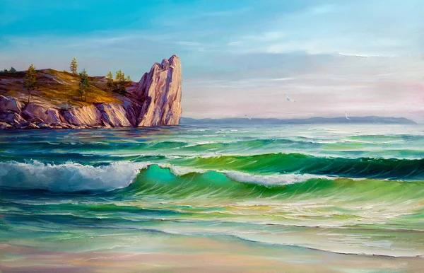 Målning marinmålning. Sea wave. — Stockfoto
