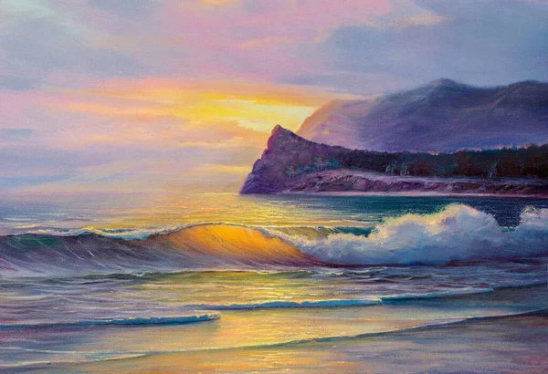 Morning Sea Wave Illustration Oil Painting Paints Canvas — Stock Photo, Image