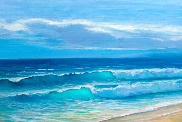 Morning Sea Wave Illustration Oil Painting Paints Canvas — Stock Photo, Image