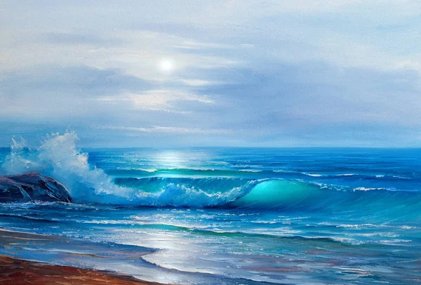 Πρωί Στη Θάλασσα Κύμα Εικονογράφηση Ελαιογραφία Χρώματα Καμβά — Φωτογραφία Αρχείου
