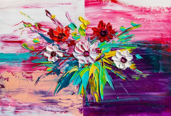 Malowanie Olejne Bukiet Kwiatów Styl Impresjonistyczny — Zdjęcie stockowe