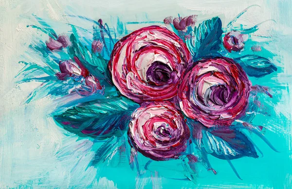 Olejomalba Kytice Růží Impresionistický Styl — Stock fotografie