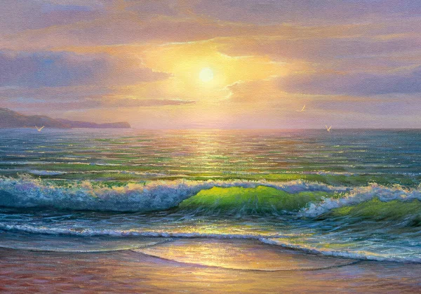 Morning Sea Wave Illustration Oil Painting Paints Canvas — Stock Photo, Image