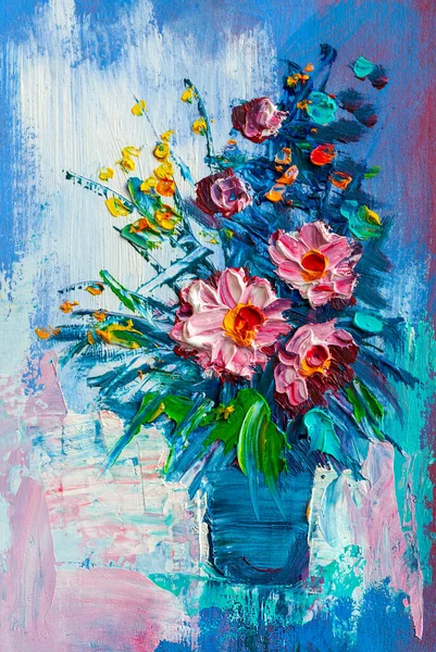 Peinture Huile Bouquet Fleurs Style Impressionniste — Photo