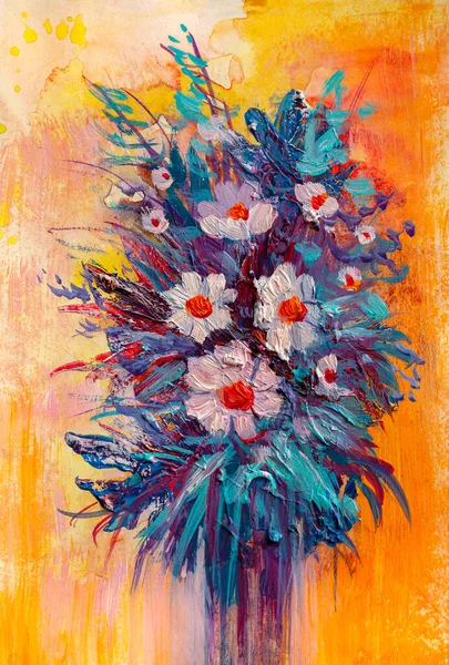 Oil Painting daisies flowers  in the garden