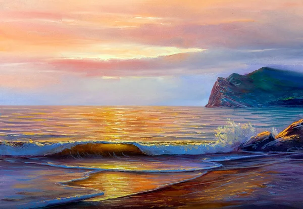 Denizde Bir Sabah Sallama Resimleme Yağlı Boya Bir Tuvalde Boya — Stok fotoğraf