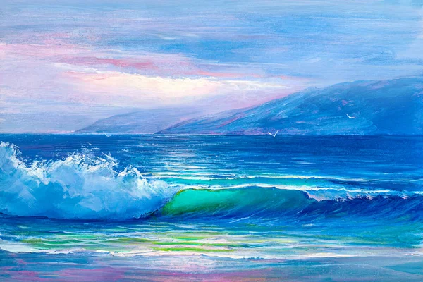 Morning Sea Wave Illustration Oil Painting Paints Canvas — Stock Photo, Image