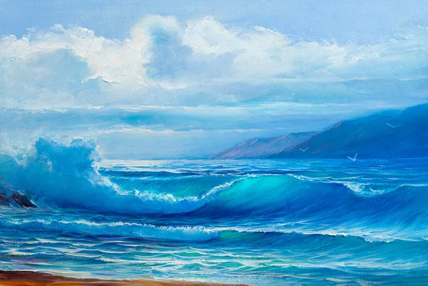 Morning Sea Wave Illustration Oil Painting Paints Canvas — Stock Photo, Image