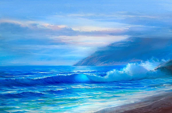 海の上の朝 イラスト キャンバス上の油絵具 — ストック写真