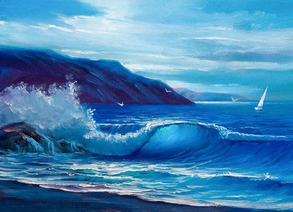 Morning Sea Wave Illustration Oil Painting Paints Canvas — Stock Photo, Image