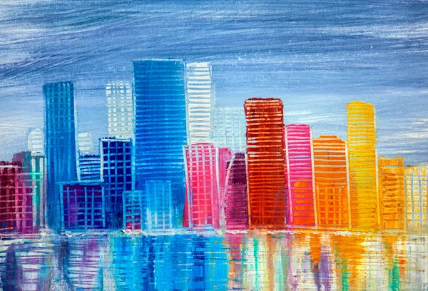 Pintura Artística Rascacielos Estilo Abstracto Paisaje Urbano Panorama —  Fotos de Stock