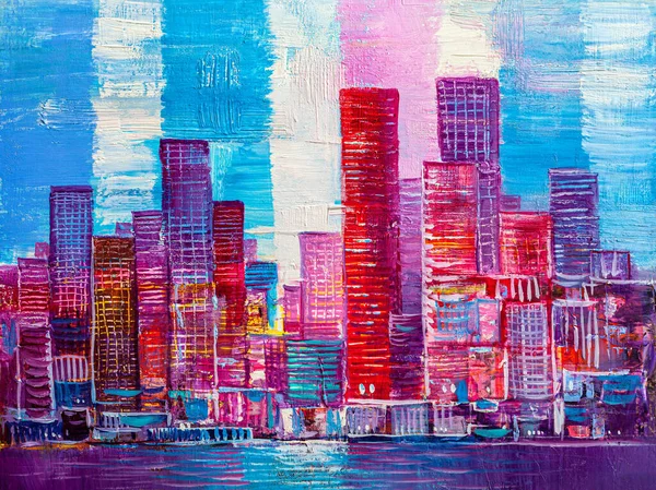 Pittura Artistica Grattacieli Stile Astratto Panorama Del Paesaggio Urbano — Foto Stock