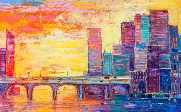 Artistic Painting Skyscrapers Abstract Style Cityscape Panorama — Stock Photo, Image