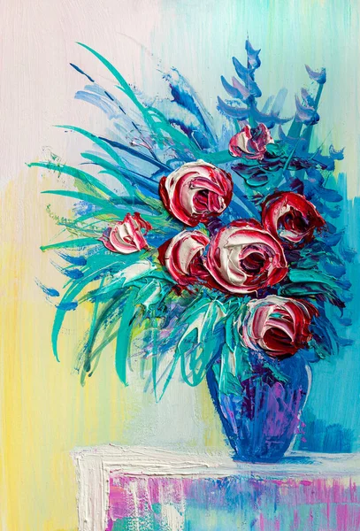 Pintura Óleo Ramo Rosas Estilo Impresionista —  Fotos de Stock