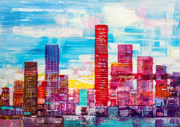 Umělecká Malba Mrakodrapů Abstraktní Styl Cityscape Panorama — Stock fotografie