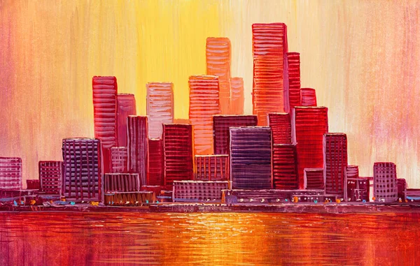 Pintura Artística Rascacielos Estilo Abstracto Paisaje Urbano Panorama —  Fotos de Stock