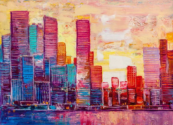 Artistic Painting Skyscrapers Abstract Style Cityscape Panorama — Stock Photo, Image