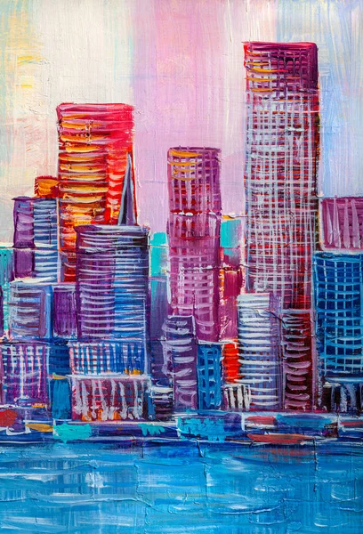 Pintura Artística Rascacielos Estilo Abstracto Paisaje Urbano Panorama —  Fotos de Stock