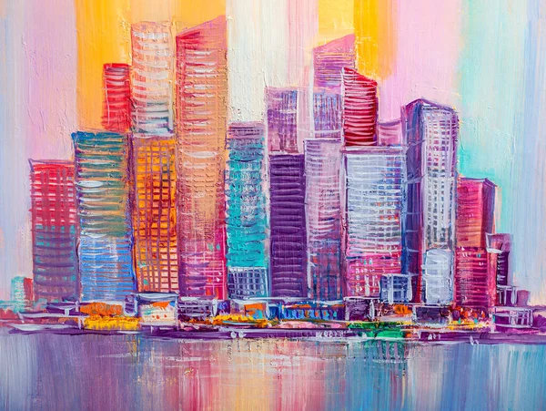 Artistic Painting Skyscrapers Abstract Style Cityscape Panorama — Stock Photo, Image