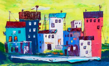 Şehir tablosu resmi. Soyut biçim.