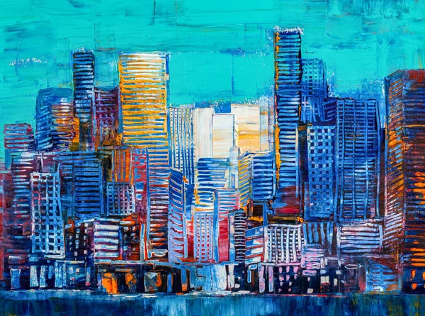 Pintura Artística Arranha Céus Estilo Abstrato Panorama Paisagem Urbana — Fotografia de Stock