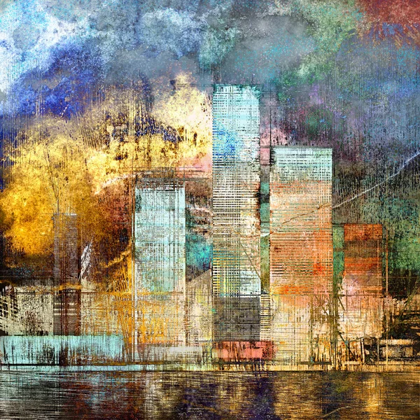 Künstlerische Malerei Von Wolkenkratzern Abstrakter Stil Stadtpanorama Digitale Kunst Stil — Stockfoto