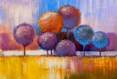 Картина, постер, плакат, фотообои "oil painting landscape, colorful trees. hand painted impressionist, outdoor landscape.", артикул 370175538