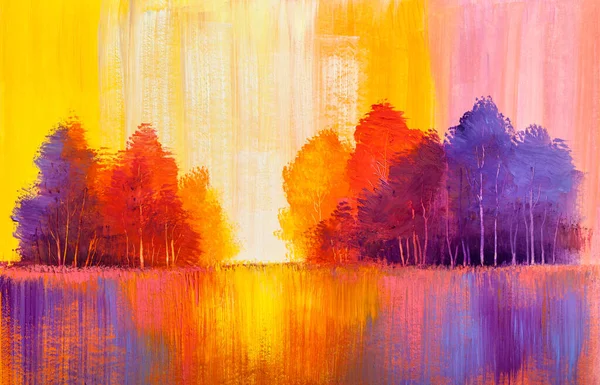 秋の森 オレンジの葉 油絵の風景 — ストック写真
