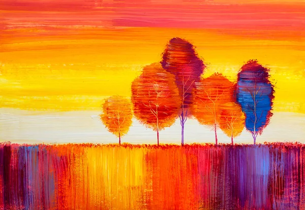 Herfst Bos Oranje Bladeren Olieverfschilderij Landschap — Stockfoto