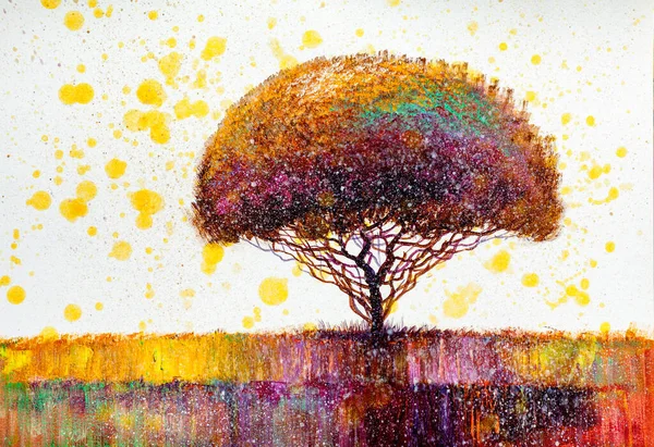 Ελαιογραφία Τοπίο Πολύχρωμο Δέντρο Χειροποίητος Ιμπρεσιονιστής Υπαίθριο Τοπίο — Φωτογραφία Αρχείου