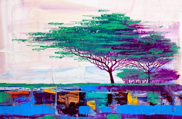 Paisagem Tropical Abstrata Pintura Óleo — Fotografia de Stock