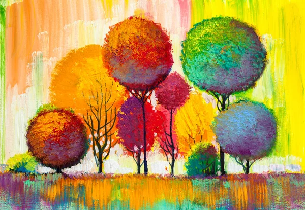 Bosque Otoño Hojas Naranja Pintura Óleo Paisaje —  Fotos de Stock