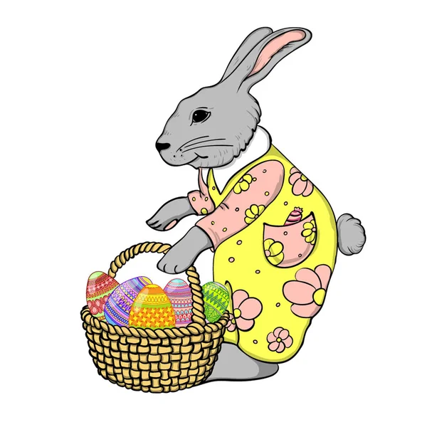 Easter Bunny with basket of eggs — Stock Photo, Image