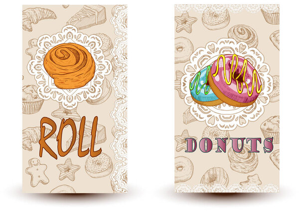 roll and donuts Bakery shop. Perfect for restaurant brochure, cafe flyer, delivery menu