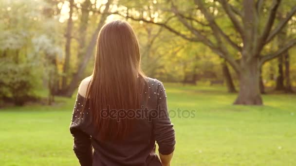 Retrato de una joven con el pelo largo . — Vídeos de Stock