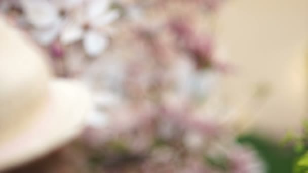 从后面的一个小女孩在玉兰花园的肖像. — 图库视频影像