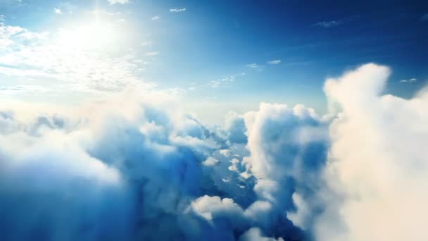 Volando sobre las nubes timelapse con hermosa llamarada de lente, en bucle sin problemas — Vídeo de stock