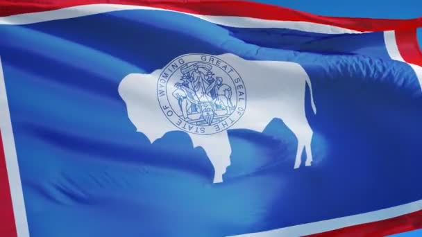 Wyoming (Amerikaanse) vlag in slowmotion naadloos lus met alpha — Stockvideo