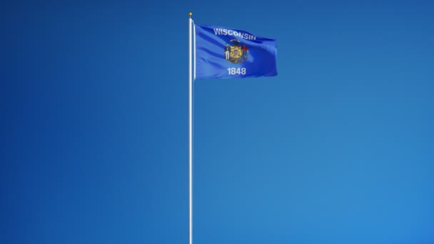 Wisconsin (estado dos EUA) bandeira em câmera lenta perfeitamente looped com alfa — Vídeo de Stock