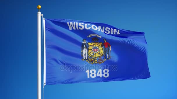 Wisconsin (V.S.) vlag in slowmotion naadloos lus met alpha — Stockvideo