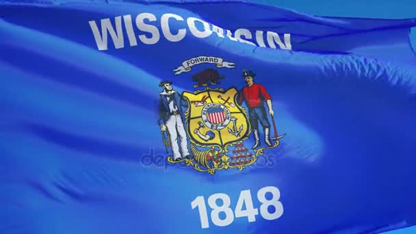 Wisconsin (V.S.) vlag in slowmotion naadloos lus met alpha — Stockvideo