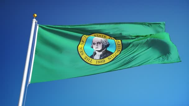 Флаг Вашингтона (штат США) в замедленной съемке плавно зациклен на альфе — стоковое видео