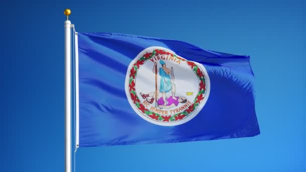 Флаг Вирджинии (штат США) в замедленной съемке плавно зациклен на альфе — стоковое видео