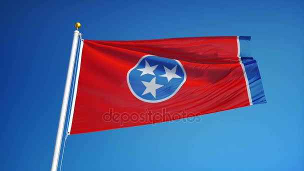 Bandera de Tennessee (estado de los Estados Unidos) en cámara lenta en bucle continuo con alpha — Vídeos de Stock