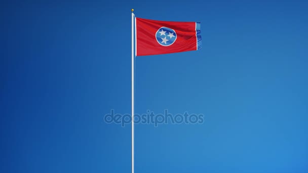 Bandera de Tennessee (estado de los Estados Unidos) en cámara lenta en bucle continuo con alpha — Vídeos de Stock