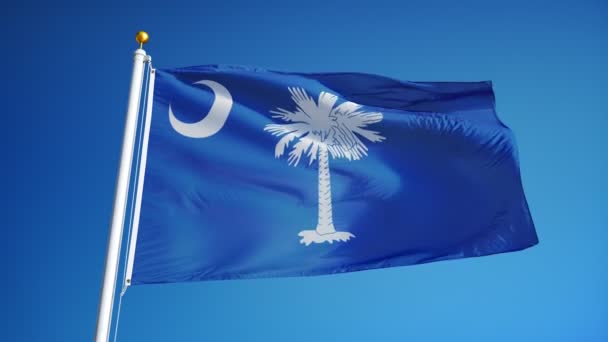 Bandera de Carolina del Sur (estado de EE.UU.) en cámara lenta en bucle sin problemas con alpha — Vídeo de stock