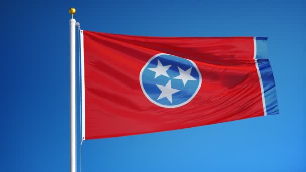 Tennessee (estado dos EUA) bandeira em câmera lenta perfeitamente looped com alfa — Vídeo de Stock