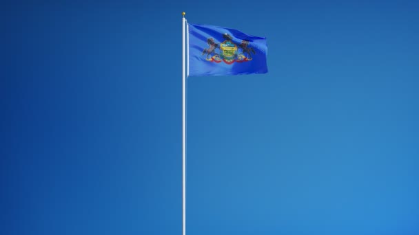 Pennsylvania (US-Bundesstaat) Flagge in Zeitlupe, nahtlos mit Alpha verbunden — Stockvideo
