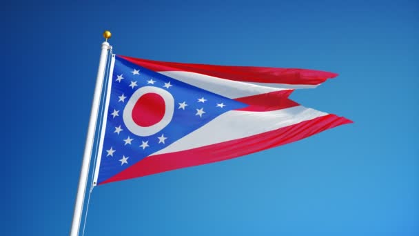 Ohio (US-Bundesstaat) Flagge in Zeitlupe, nahtlos mit Alpha verbunden — Stockvideo