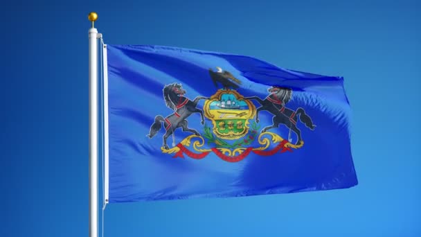 Pennsylvania (VS) vlag in slowmotion naadloos lus met alpha — Stockvideo